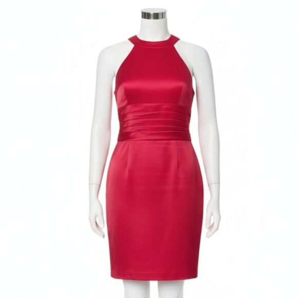 David's Bridal Red Satin Halter Mini Cocktail Party Prom Holiday Dress, Sz 6 - Picture 4 of 11